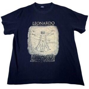 Leonardo Da Vinci Vitruvian Man Graphic T Shirt Black Size Large